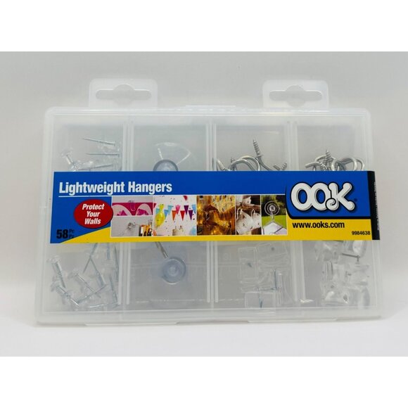 OOK 58 Piece Lightweight Decor Hangers in Plastic Storable Container - Picture 1 of 2